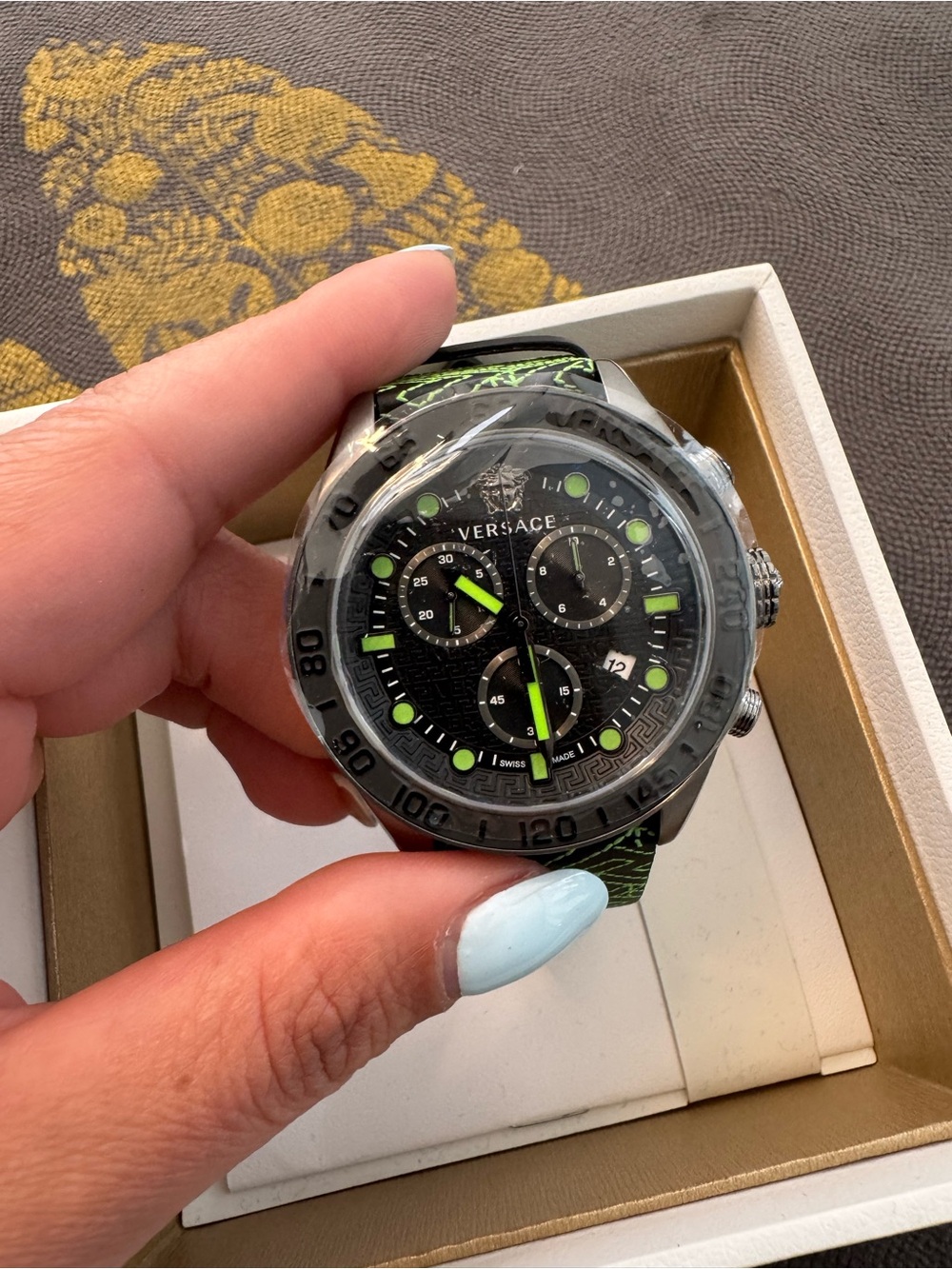 Versace Black and Neon Green Chronograph Wristwatch